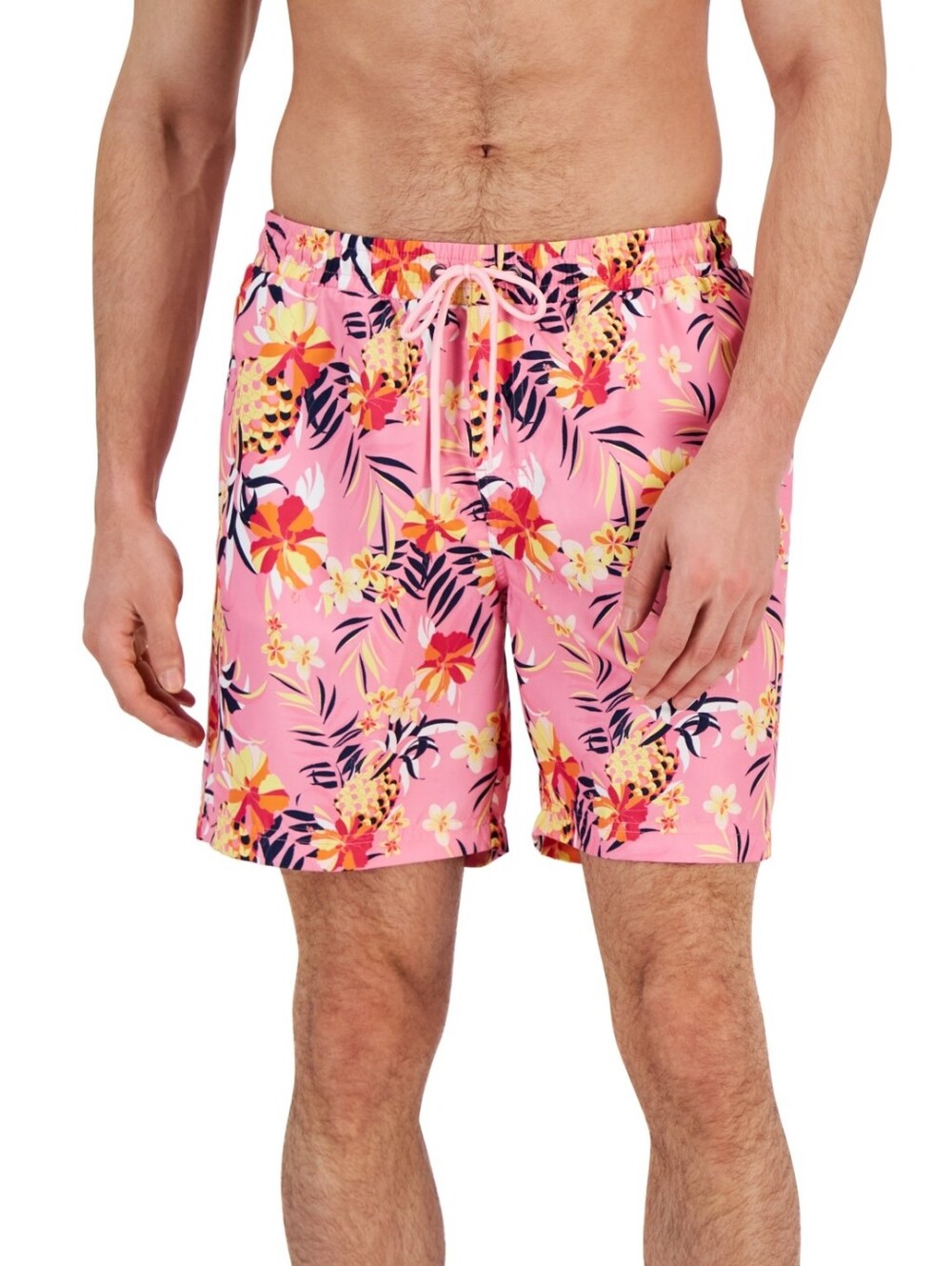 CLUB ROOM Pink Tropical/Hawaiian Print Quick Dry Swim Trunks Pineapple